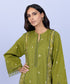 Women's Pret Textured Cotton Embroidered Green A-Line Shirt